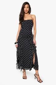 Polka Dot Crinkle Midaxi Dress