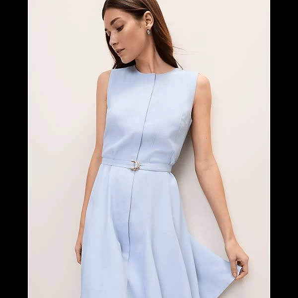 Ann Taylor Women's Belted Crew Neck Flare Dress — dress for a rectangle body shape