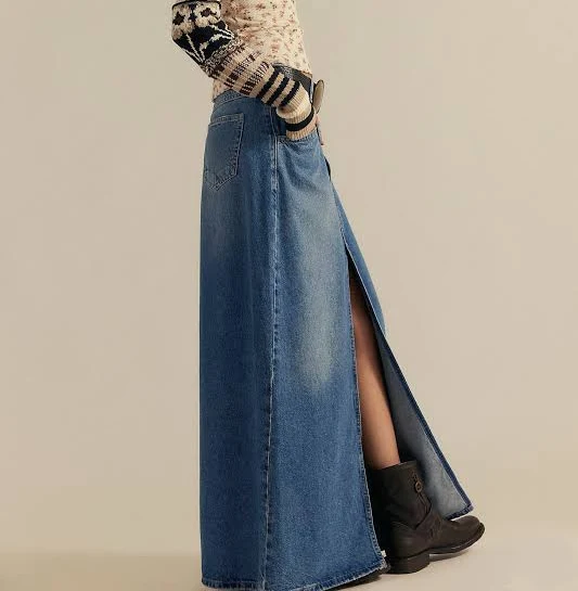 Free People Women's Come As You Are Denim Maxi Skirt — early 2000s fashion outfit