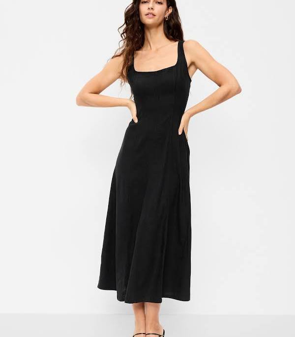 Old Navy Women's Fit & Flare Linen-Blend Midi Dress