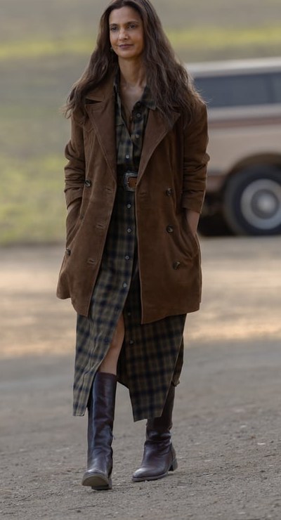 Zoe Macon's brown suede coat