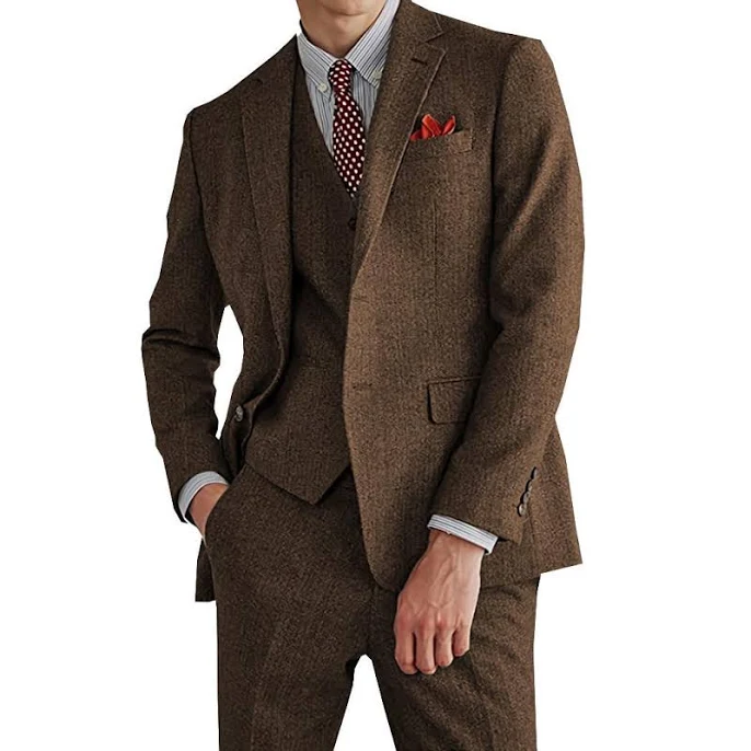 Men's Herringbone Tweed Notch Lapel Suit