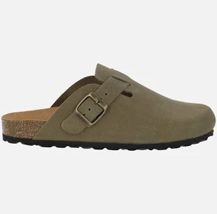Bio clogs in khaki green suede with buckle