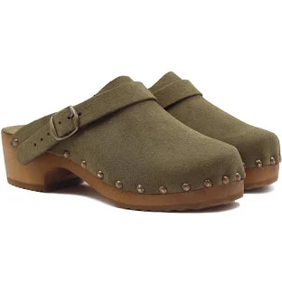 suede wooden clogs