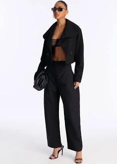 Fashion Nova 3 Piece Set Long Sleeve Scuba Cropped Blazer Skinny Pant Set