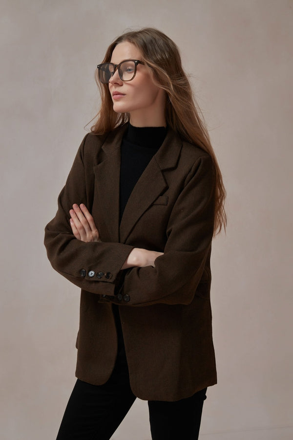 Dark Academia Brown Tweed Blazer
