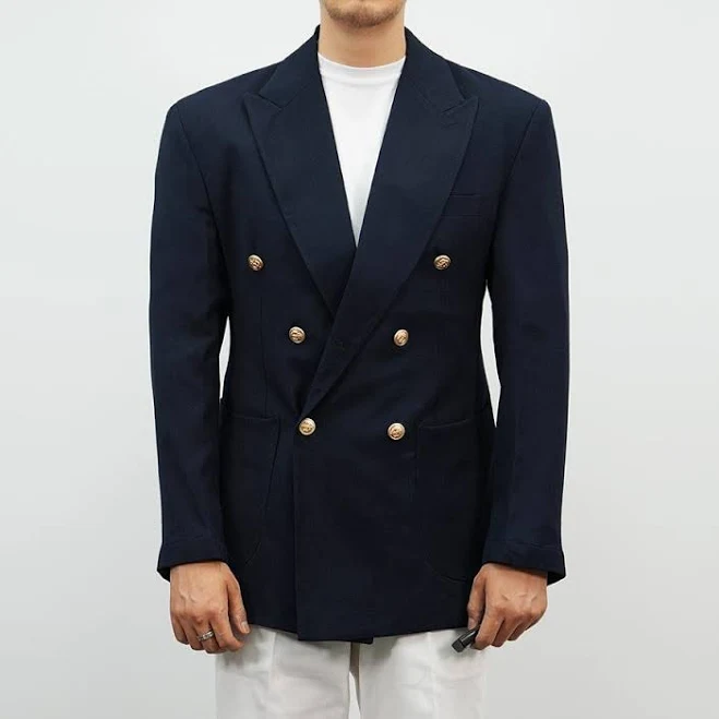 Men's Double Breasted Linen Blend Suit Jacket