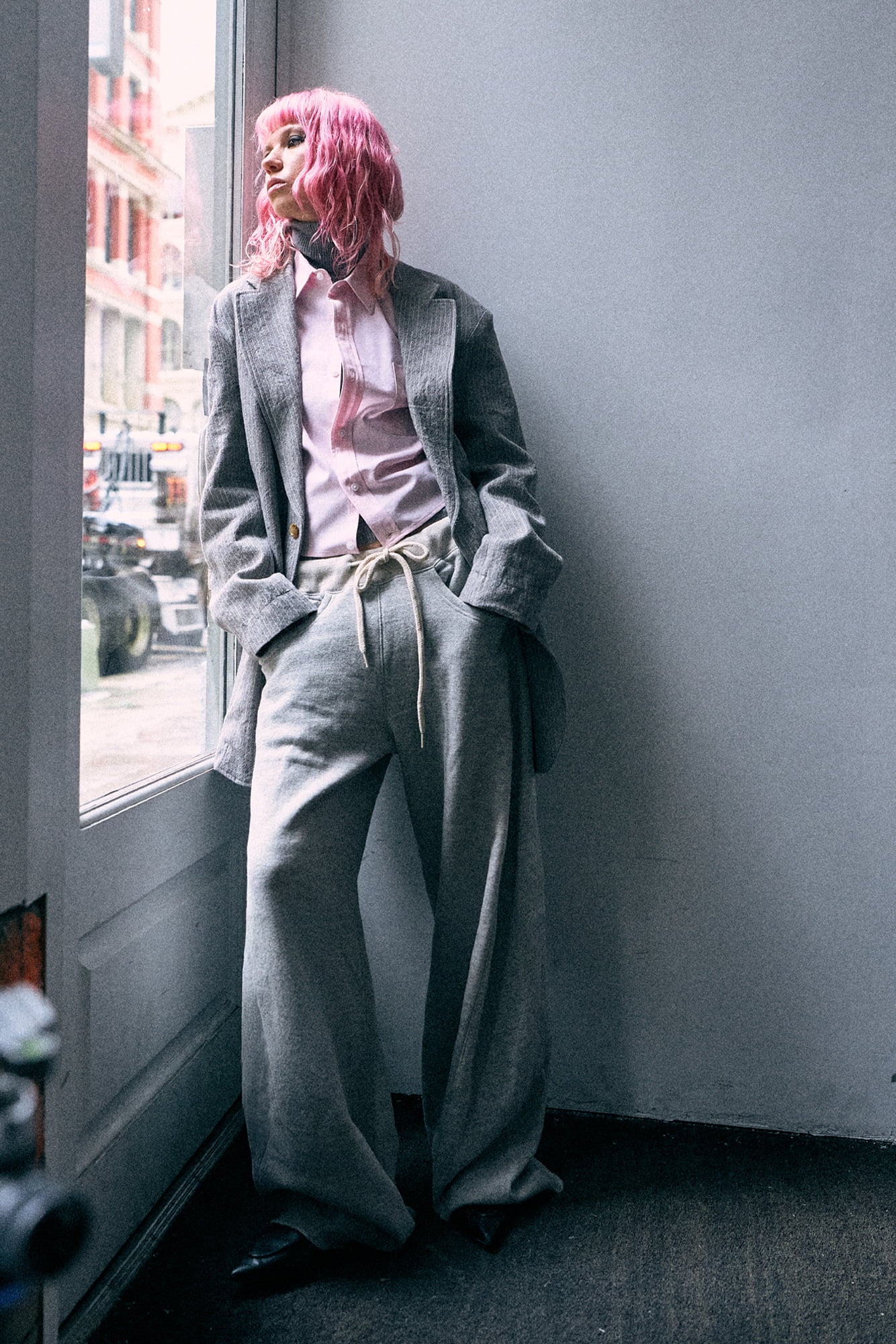R13 Relaxed Darted Sweatpant - Heather Grey With Oatmeal / L
