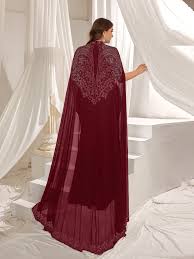 Plus Rhinestone Detail Mock Neck Mermaid Hem Formal Cape ...